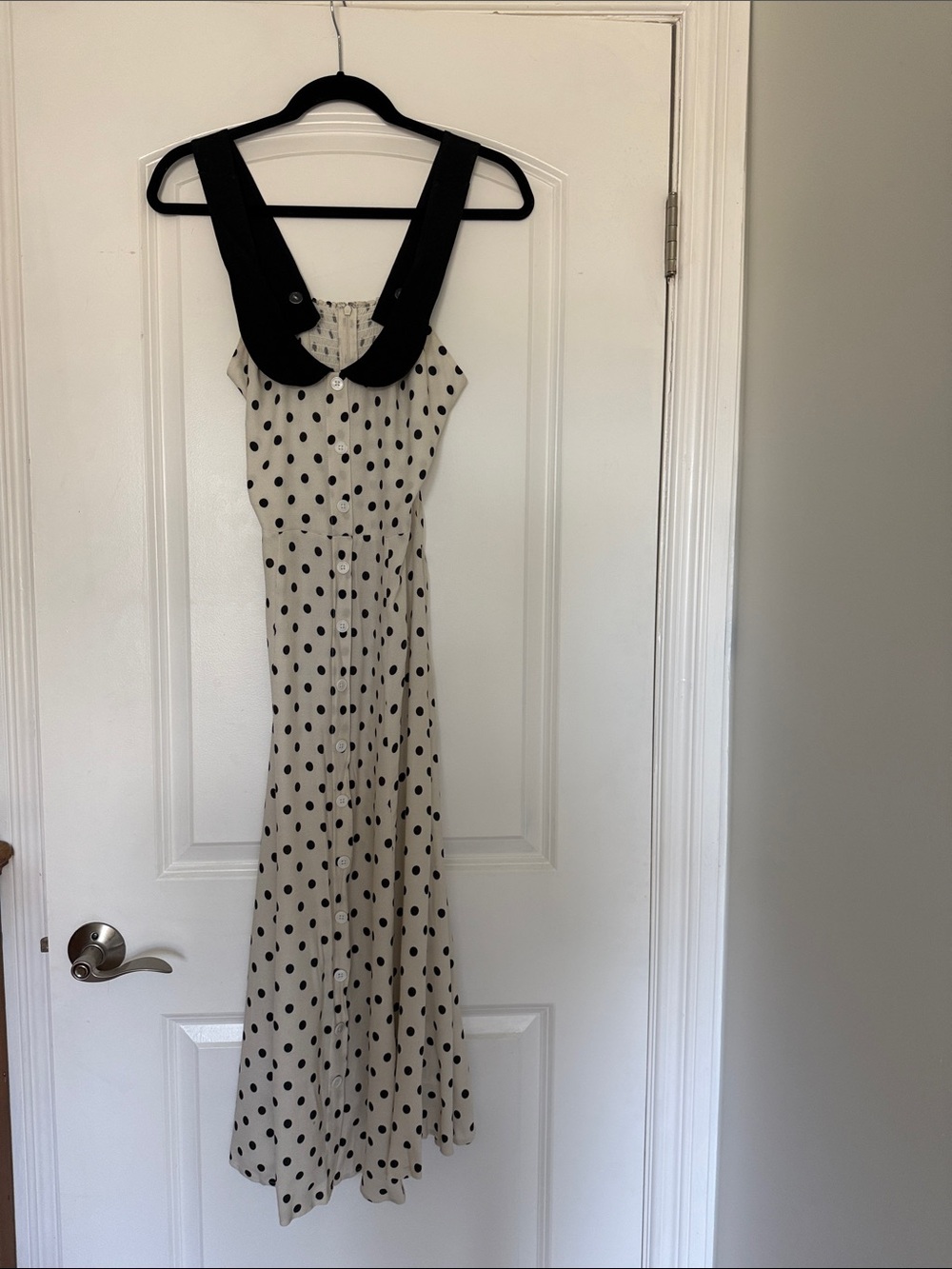 Reformation Charlie Polka Dot Midi Dress with Black Trim size 2 - Picture 6 of 8
